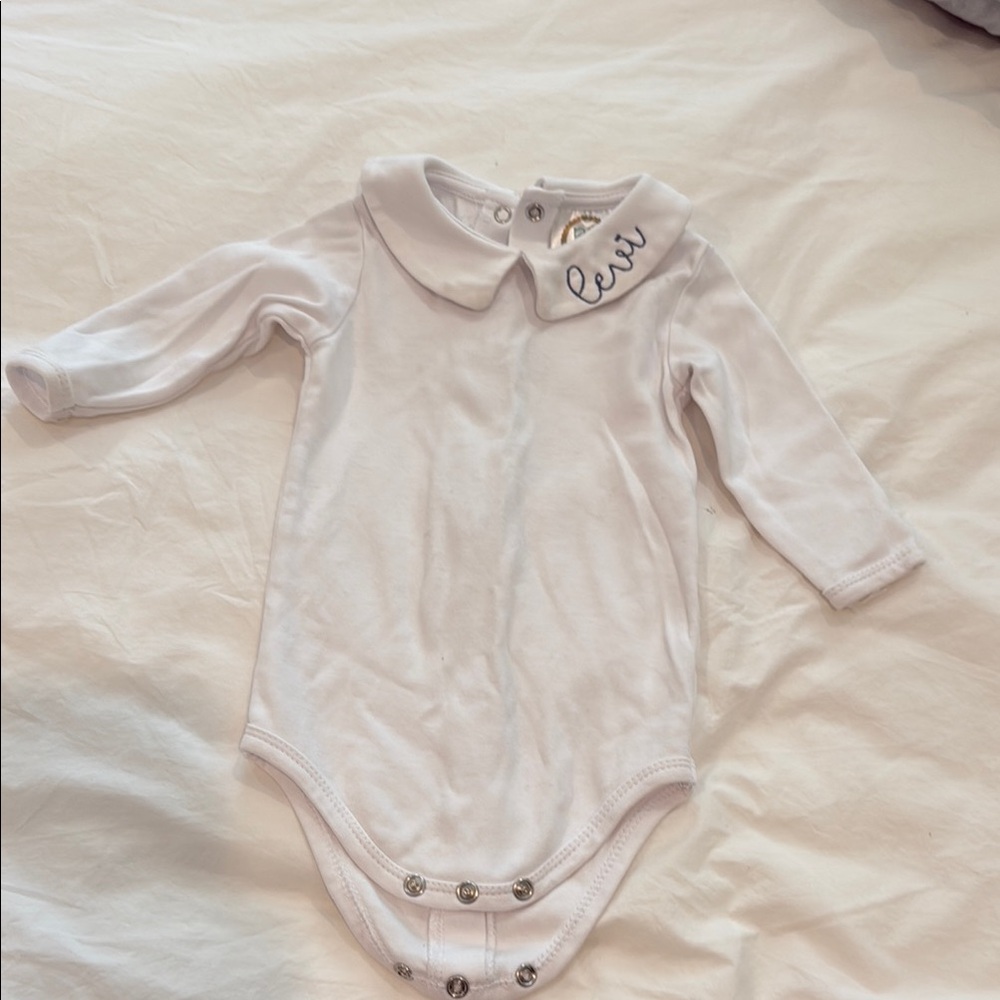 Monogrammed “Levi” Peter Pan collar onesie
